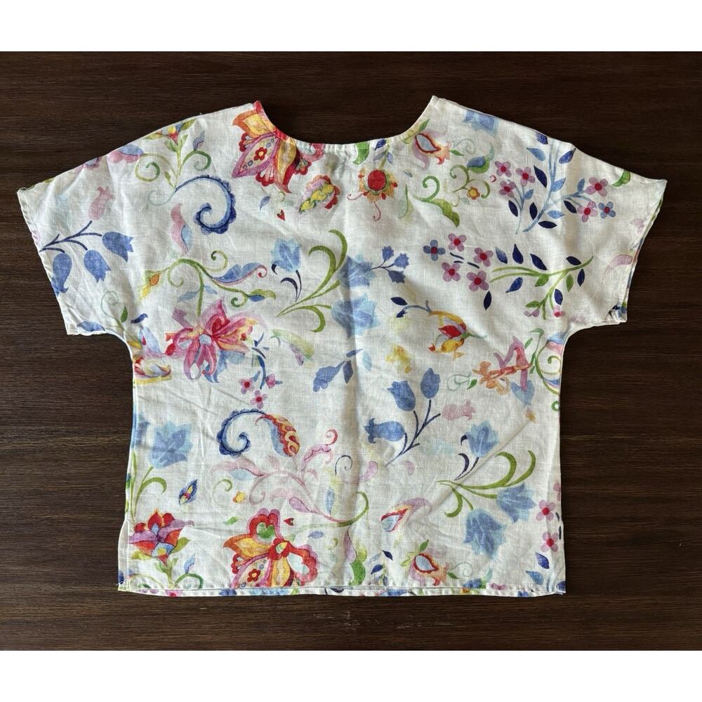 100% Linen Top Shirt Women’s Small Utopia Print Colorful Crisp - Picture 2 of 6
